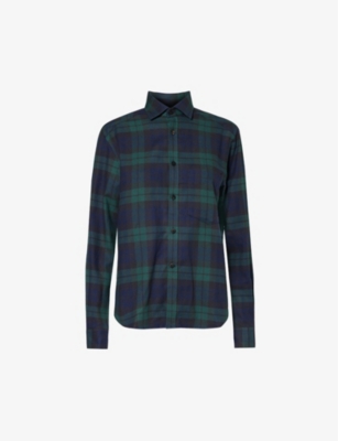 WITH NOTHING UNDERNEATH WITH NOTHING UNDERNEATH WOMENS HERITAGE GREEN CHECK CLASSIC PLAID COTTON AND WOOL-BLEND SHIRT