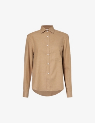 With Nothing Underneath Womens Biscuit Classic Regular-fit Cotton And Cashmere-blend Shirt In Cream