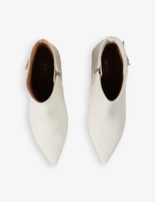 Lk Bennett Womens Cre-cream Missy Buckle-embellished Heeled Leather Ankle Boots In Cre-cream