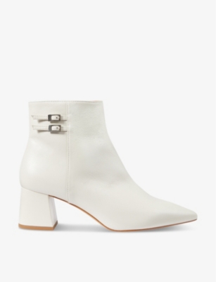 Lk Bennett Womens Cre-cream Missy Buckle-embellished Heeled Leather Ankle Boots In Cre-cream