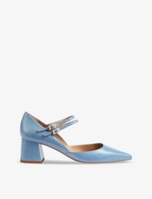 Lk Bennett Womens Blu-blue Savannah Double-strap Patent-leather Court Shoes