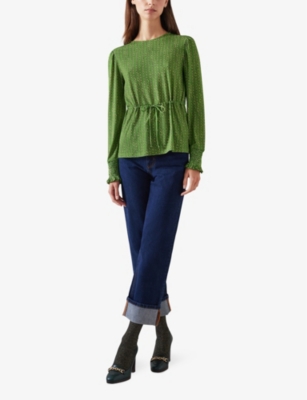 Lk Bennett Womens Mul-green Ellie Chain-print Stretch-jersey Top In Mul-green