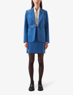 Shop Lk Bennett Women's Blu-blue Deborah Peak-lapel Corduroy Jacket