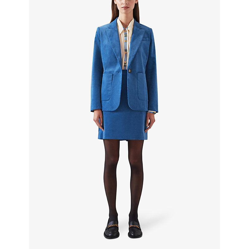 Shop Lk Bennett Deborah Peak-lapel Corduroy Jacket In Blu-blue