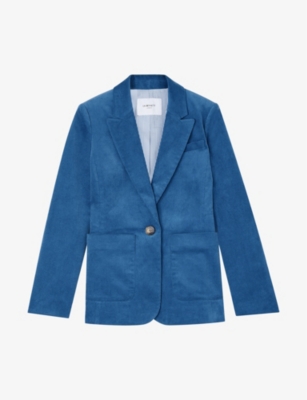 Lk Bennett Womens Blu-blue Deborah Peak-lapel Corduroy Jacket In Blu-blue