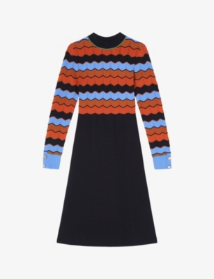 LK BENNETT: Elina zig-zag-weave knitted midi dress