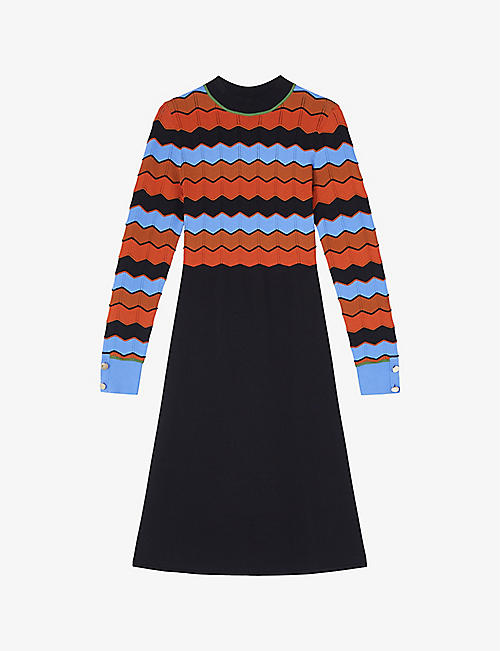 LK BENNETT: Elina zig-zag-weave knitted midi dress