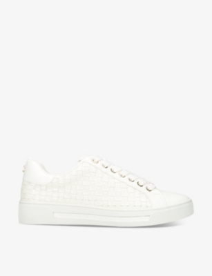 Shop Carvela Women's White Daze Weave Logo-plaque Faux-leather Low-top Trainers