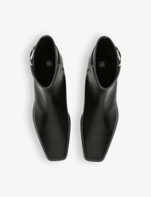 Shop Totême Toteme Women's Black Buckled Square-toe Leather Boots