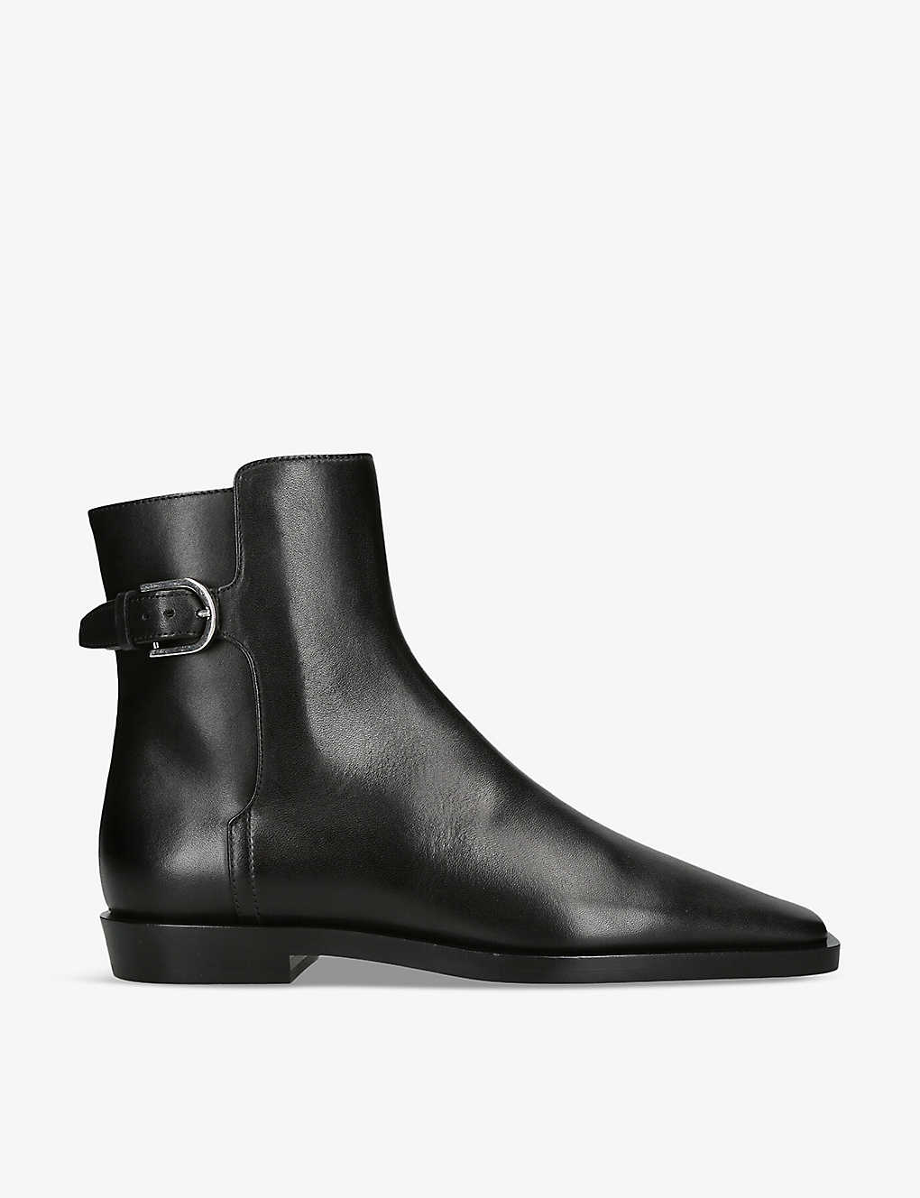 Shop Totême Buckled Square-toe Leather Boots In Black