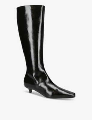 Shop Totême Slim Knee-high Leather Heeled Boots In Black