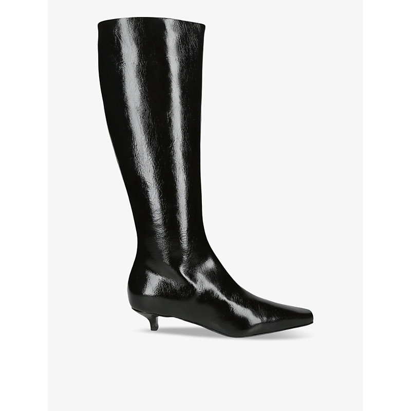 Shop Totême Slim Knee-high Leather Heeled Boots In Black