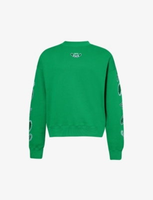 Shop Off-white C/o Virgil Abloh Mens College Green Bandana Arrow Graphic-print Cotton-jersey Sweatshirt