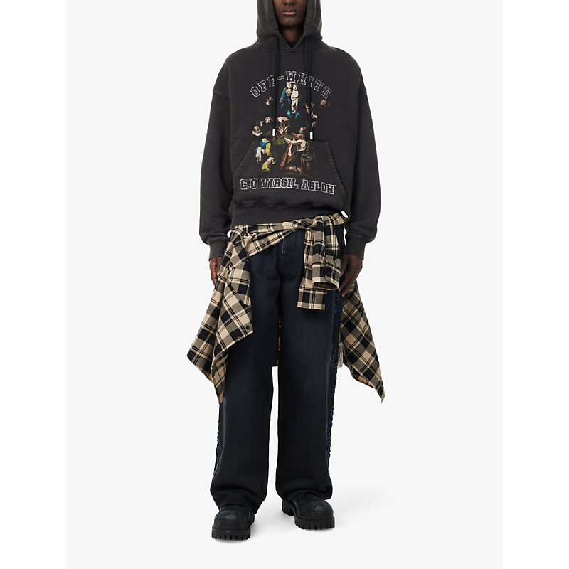 Shop Off-white C/o Virgil Abloh Mens Black White Mary Skate Graphic-print Cotton-jersey Hoody