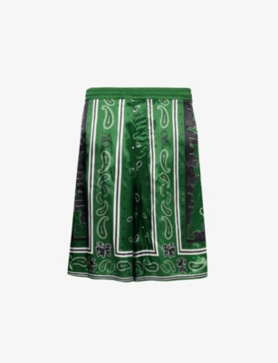 Shop Off-white Bandana Graphic-print Satin Shorts In Willow