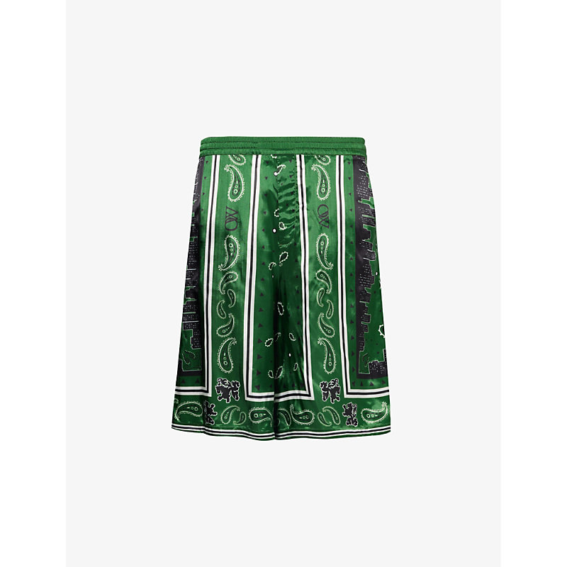 Shop Off-white Bandana Graphic-print Satin Shorts In Willow