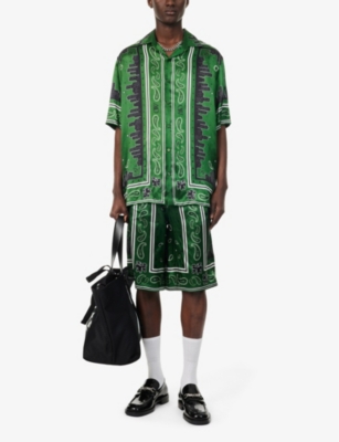 Shop Off-white C/o Virgil Abloh Mens Willow Bandana Graphic-print Relaxed-fit Satin Shirt