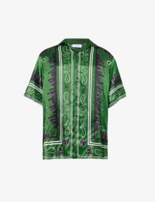 Shop Off-white C/o Virgil Abloh Mens Willow Bandana Graphic-print Relaxed-fit Satin Shirt