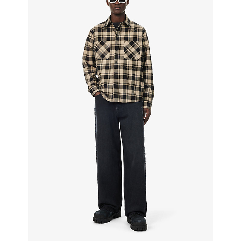 Shop Off-white C/o Virgil Abloh Mens Vintage Black Natlover Distressed Wide-leg Jeans
