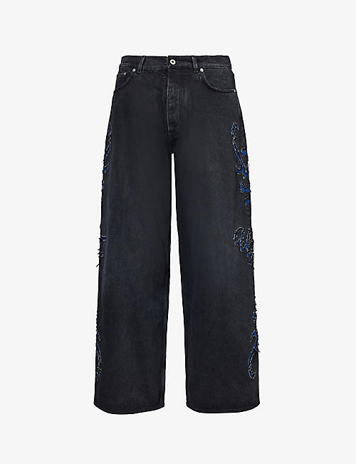 OFF-WHITE C/O VIRGIL ABLOH: Natlover distressed wide-leg jeans