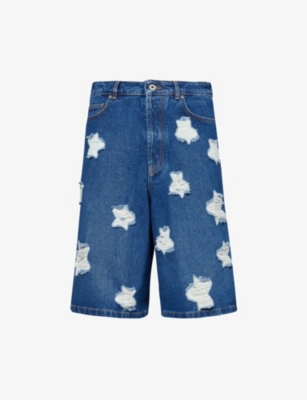 OFF-WHITE C/O VIRGIL ABLOH: Distressed-star relaxed-fit denim shorts
