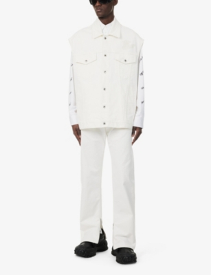 Shop Off-white 90s Logo-embroidered Oversized Denim Vest In Raw White