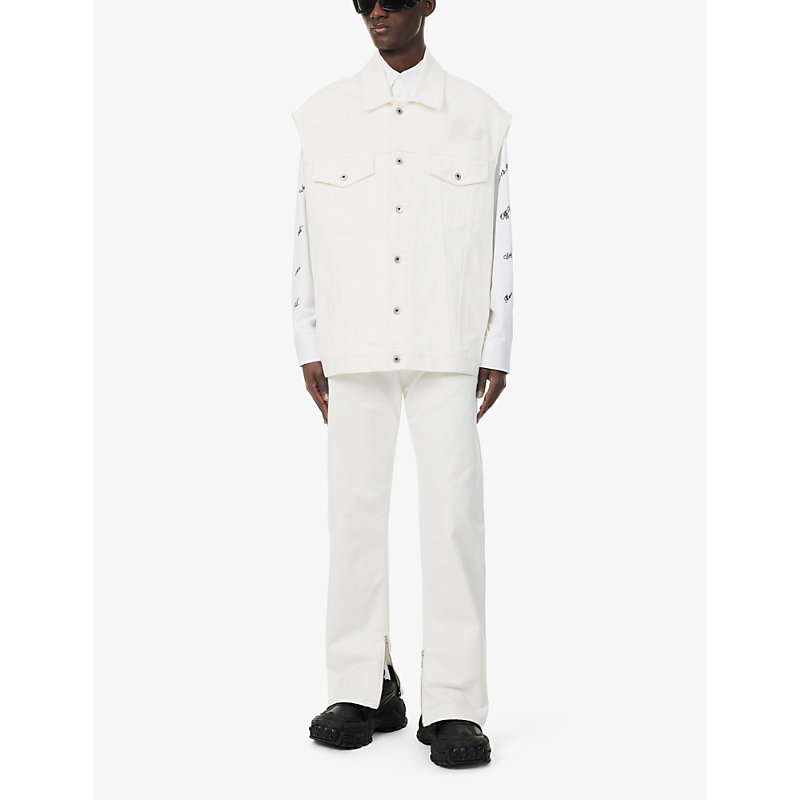 Shop Off-white C/o Virgil Abloh Mens Raw White 90s Logo-embroidered Oversized Denim Vest