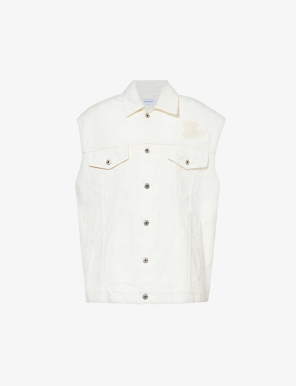 Shop Off-white C/o Virgil Abloh Mens Raw White 90s Logo-embroidered Oversized Denim Vest