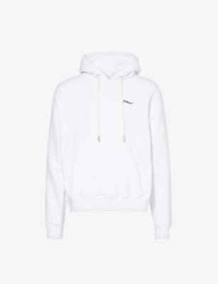 Shop Off-white Tattoo Arrow Logo-embroidered Cotton-jersey Hoody In White Black