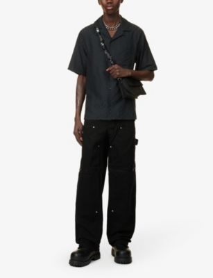 Shop Off-white C/o Virgil Abloh Men's Black Logo-jacquard Cotton And Silk-blend Shirt