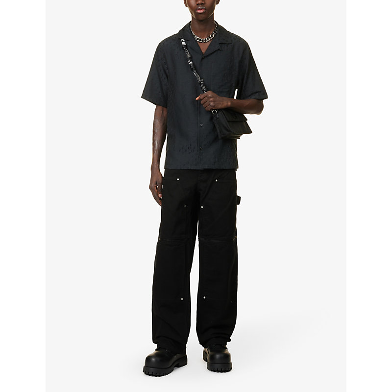 Shop Off-white C/o Virgil Abloh Men's Black Logo-jacquard Cotton And Silk-blend Shirt