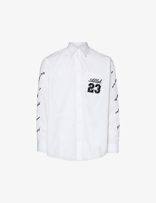 OFF-WHITE C/O VIRGIL ABLOH: Brand-embroidered dropped-shoulder oversized-fit cotton-poplin shirt