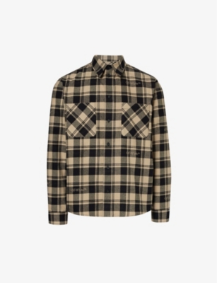 OFF-WHITE C/O VIRGIL ABLOH: Check graphic-print regular-fit cotton shirt