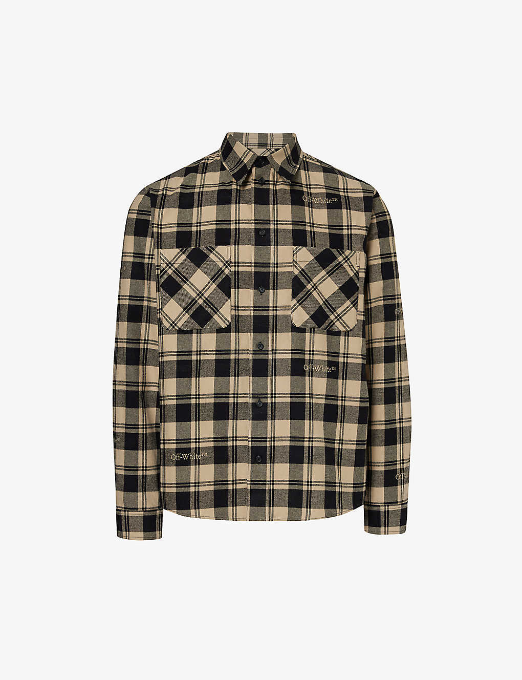 Off-white Check Graphic-print Regular-fit Cotton Shirt In Cream