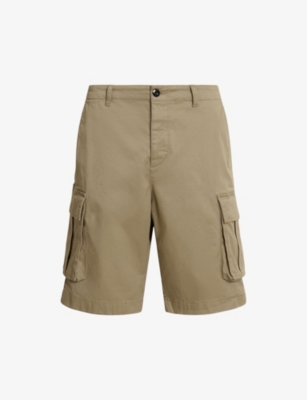 Shop Allsaints Men's Faded Khaki Gr Slane Patch-pocket Stretch Organic-cotton Cargo Shorts
