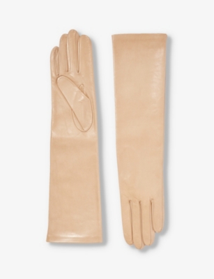 Paula Rowan Womens Light Tan Montserrat Elbow-length Leather Gloves