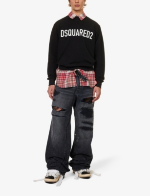 Shop Dsquared2 Men's Black Brand-print Ribbed-trim Cotton-jersey Sweatshirt