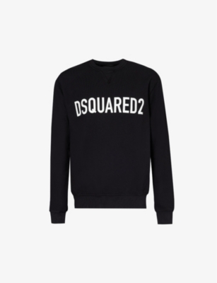 Shop Dsquared2 Brand-print Ribbed-trim Cotton-jersey Sweatshirt In Black