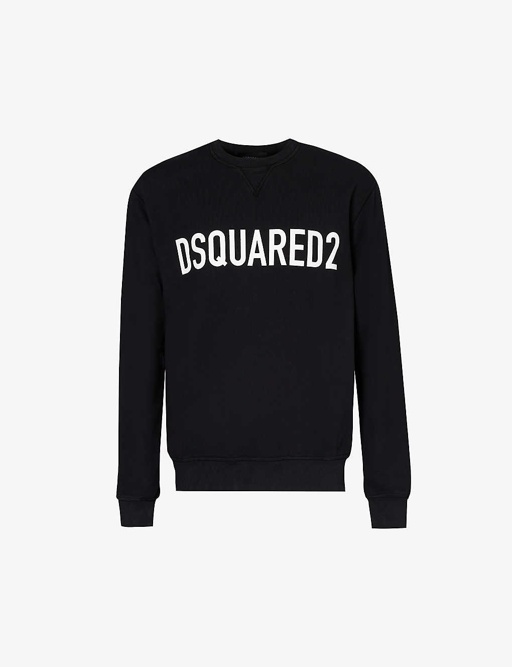 Shop Dsquared2 Men's Black Brand-print Ribbed-trim Cotton-jersey Sweatshirt
