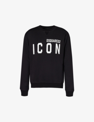 Dsquared2 Mens Black Brand-print Ribbed-trim Cotton-jersey Sweatshirt