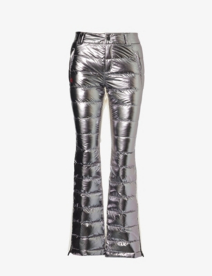 Shop Perfect Moment Women's Dark Silver Foil Talia Quilted Straight-leg Mid-rise Shell Ski Trousers