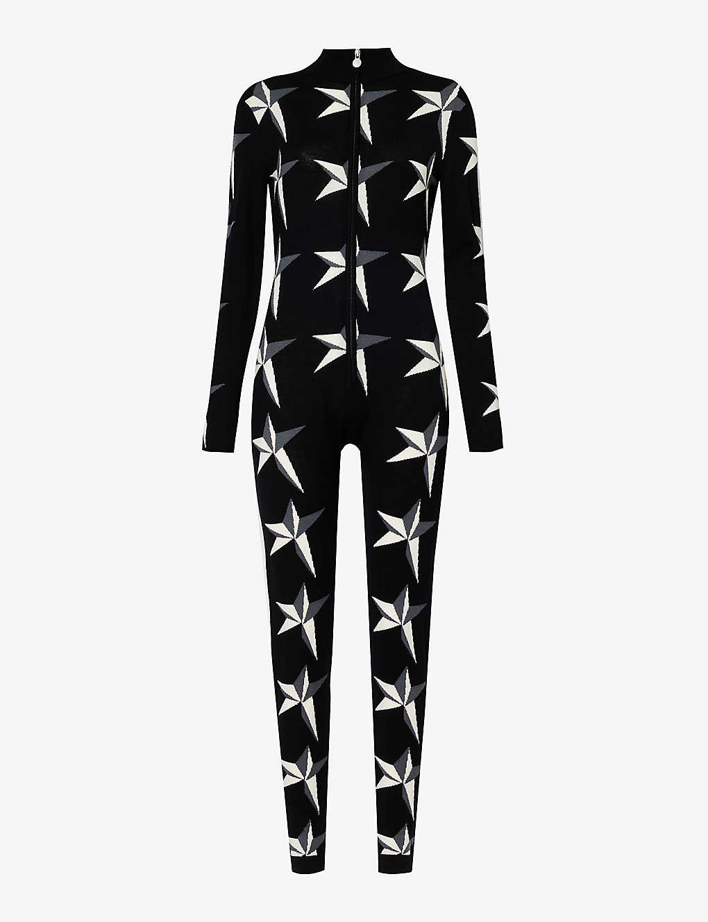 Perfect Moment Womens Black Star High-neck Wool Jumpsuit