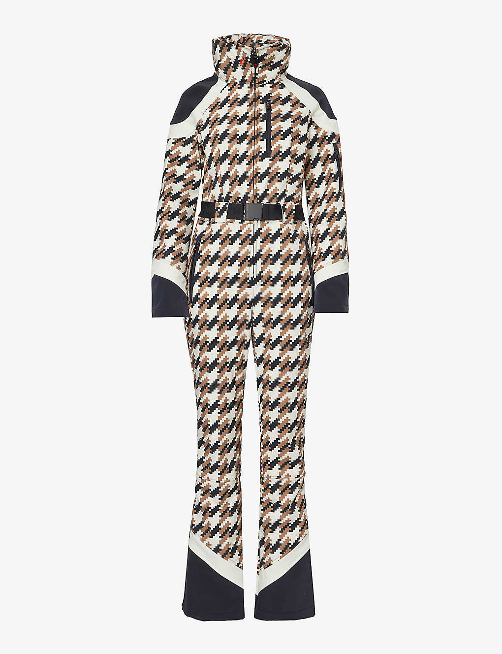 Shop Perfect Moment Allos Houndstooth-checked Ski Suit In Houndstooth Iconic Camel