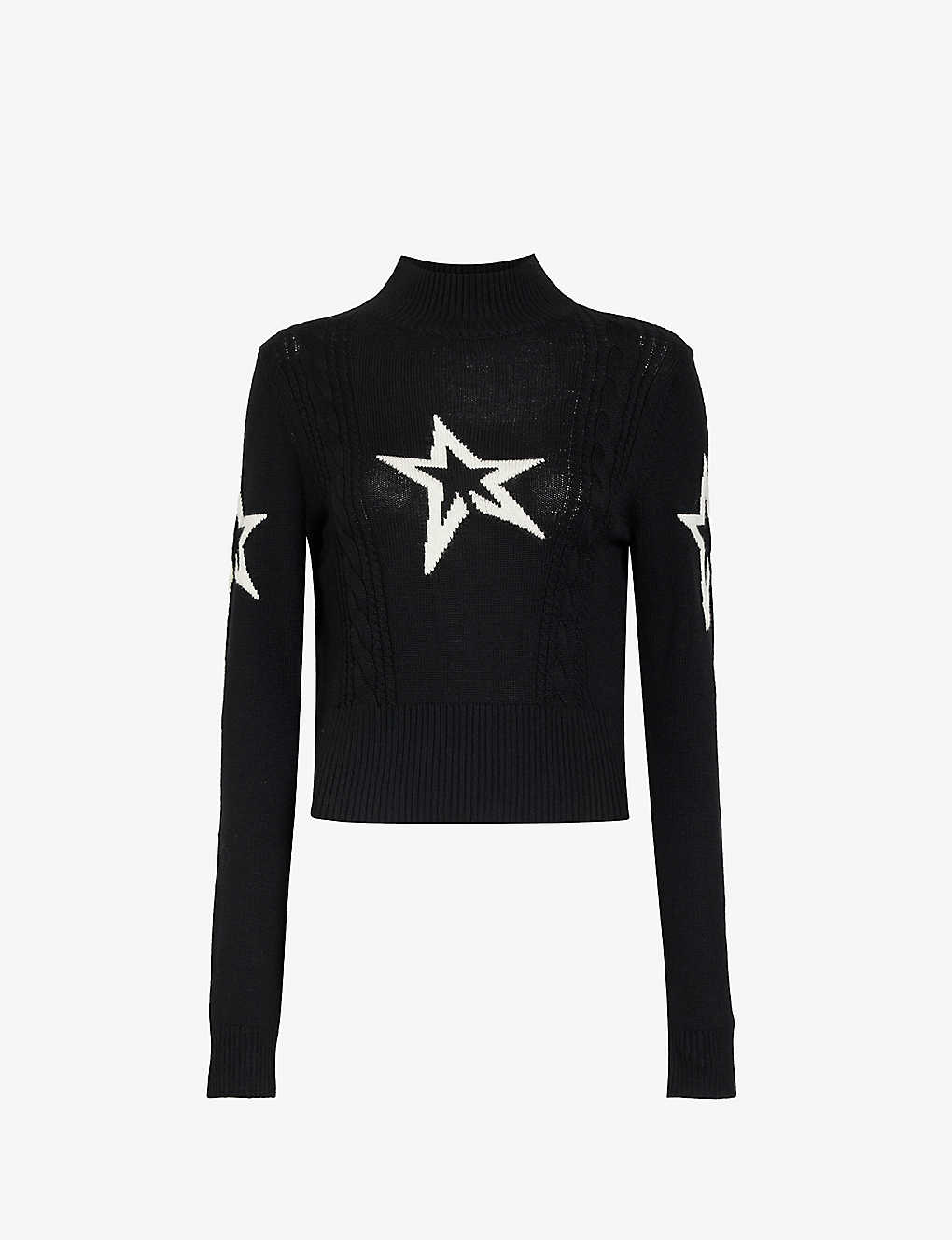 Shop Perfect Moment Women's Black Star-pattern High-neck Wool Knitted Jumper