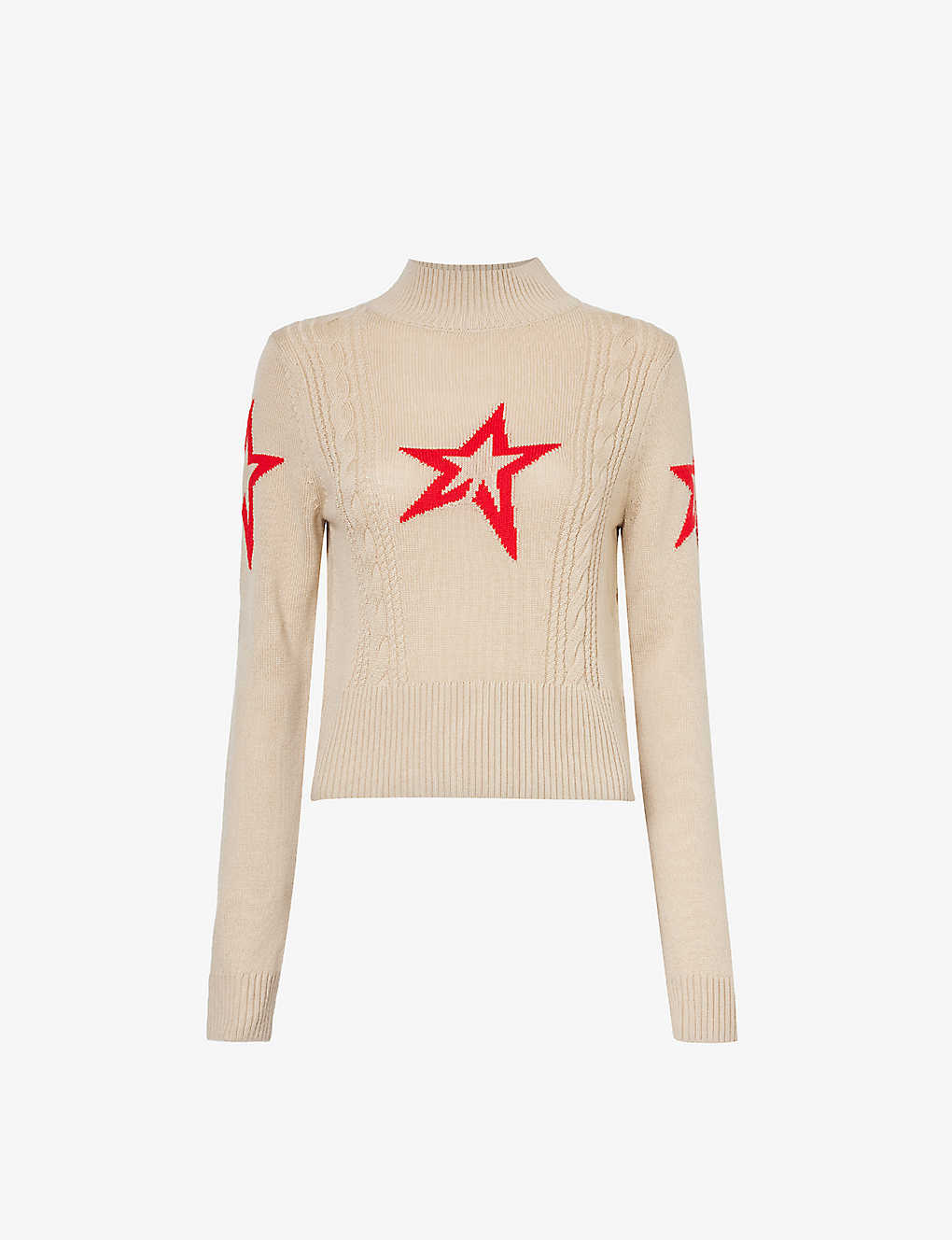 Perfect Moment Womens White Pepper Star-pattern High-neck Wool Knitted Jumper