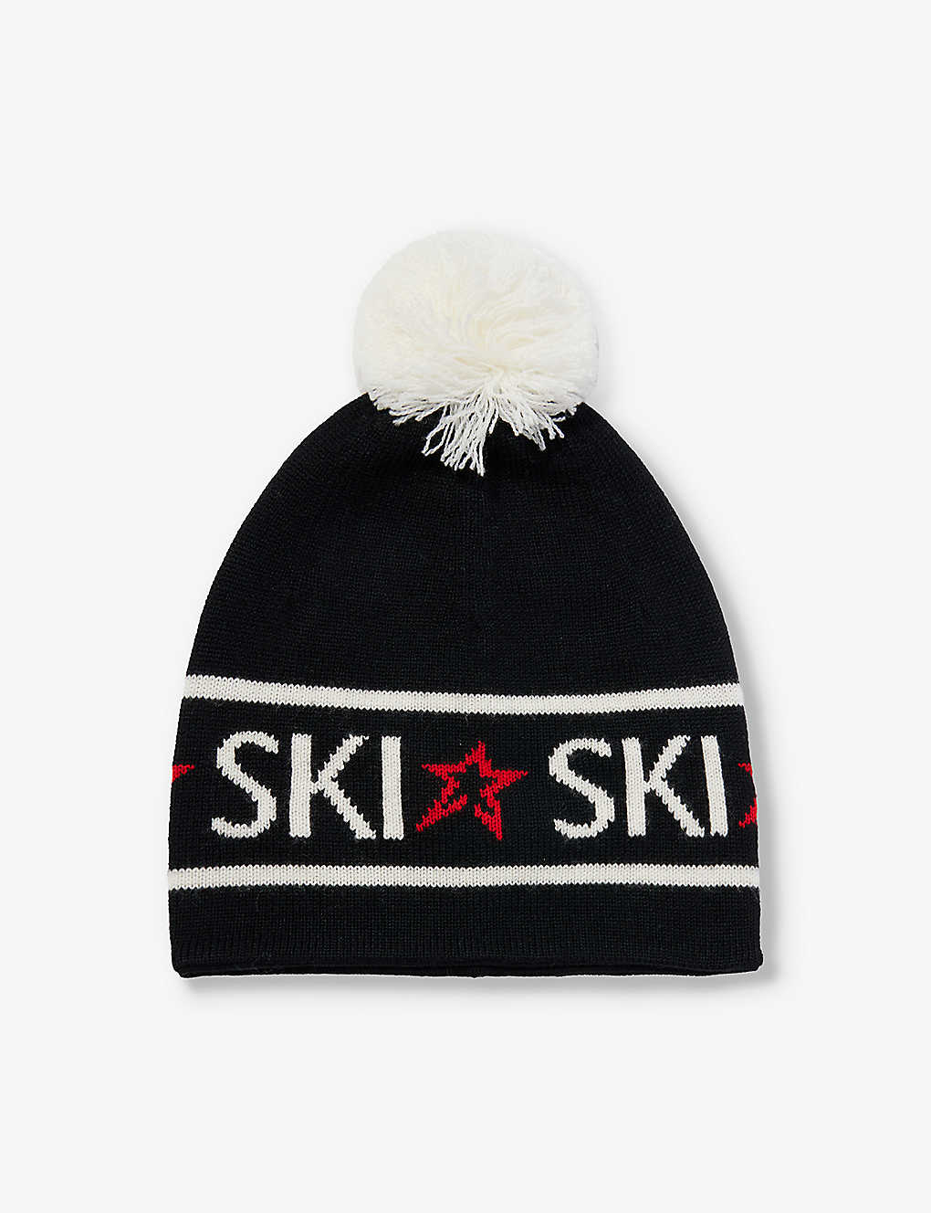Perfect Moment Womens Black Ski Bobble-embellished Wool Beanie Hat