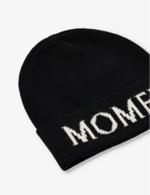 Shop Perfect Moment Women's Black Branded-print Wool Beanie Hat