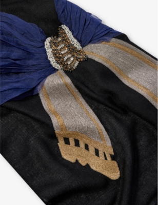 Shop Janavi India Womens Black Bead-embellished Fringed-trim Cashmere Scarf
