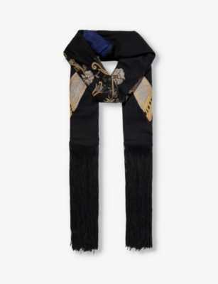 JANAVI INDIA: Bead-embellished fringed-trim cashmere scarf