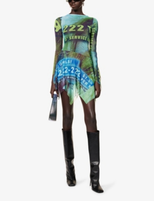 Shop Cowboys Of Habit Women's Multi Thotline Graphic-pattern Mesh Mini Dress